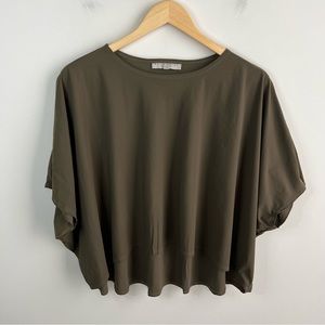 Bryn Walker XL Top Blouse Boxy Relaxed Fit Poncho Lagenlook Nylon Green Gray